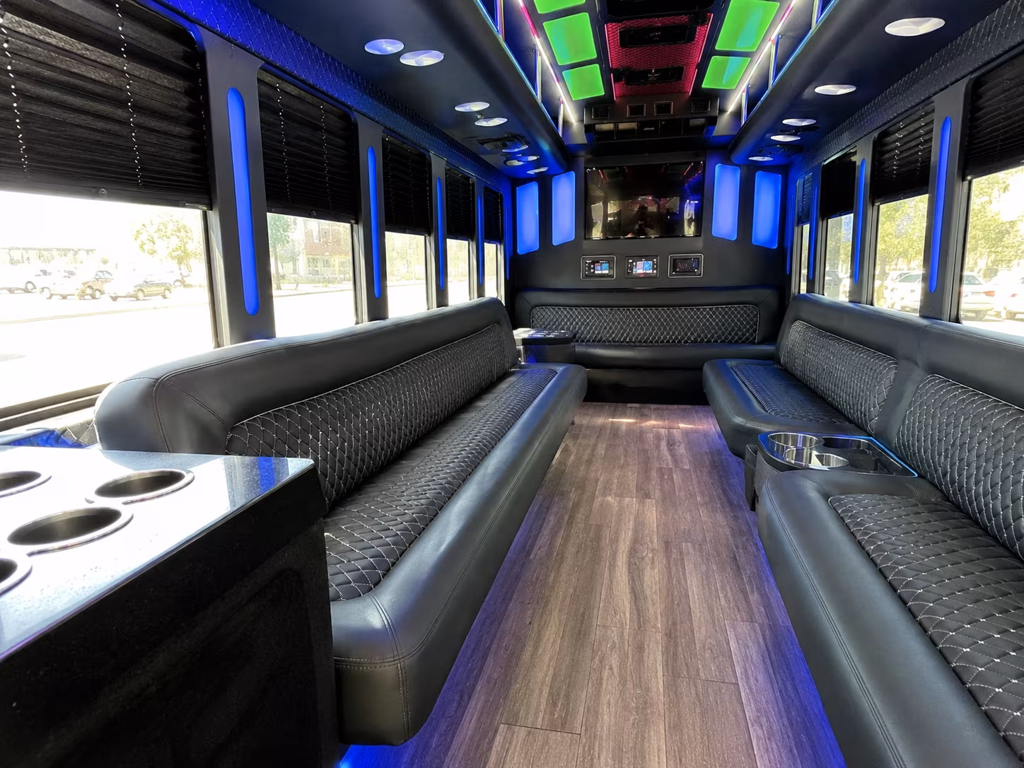 shoreline 15 passenger party bus inside