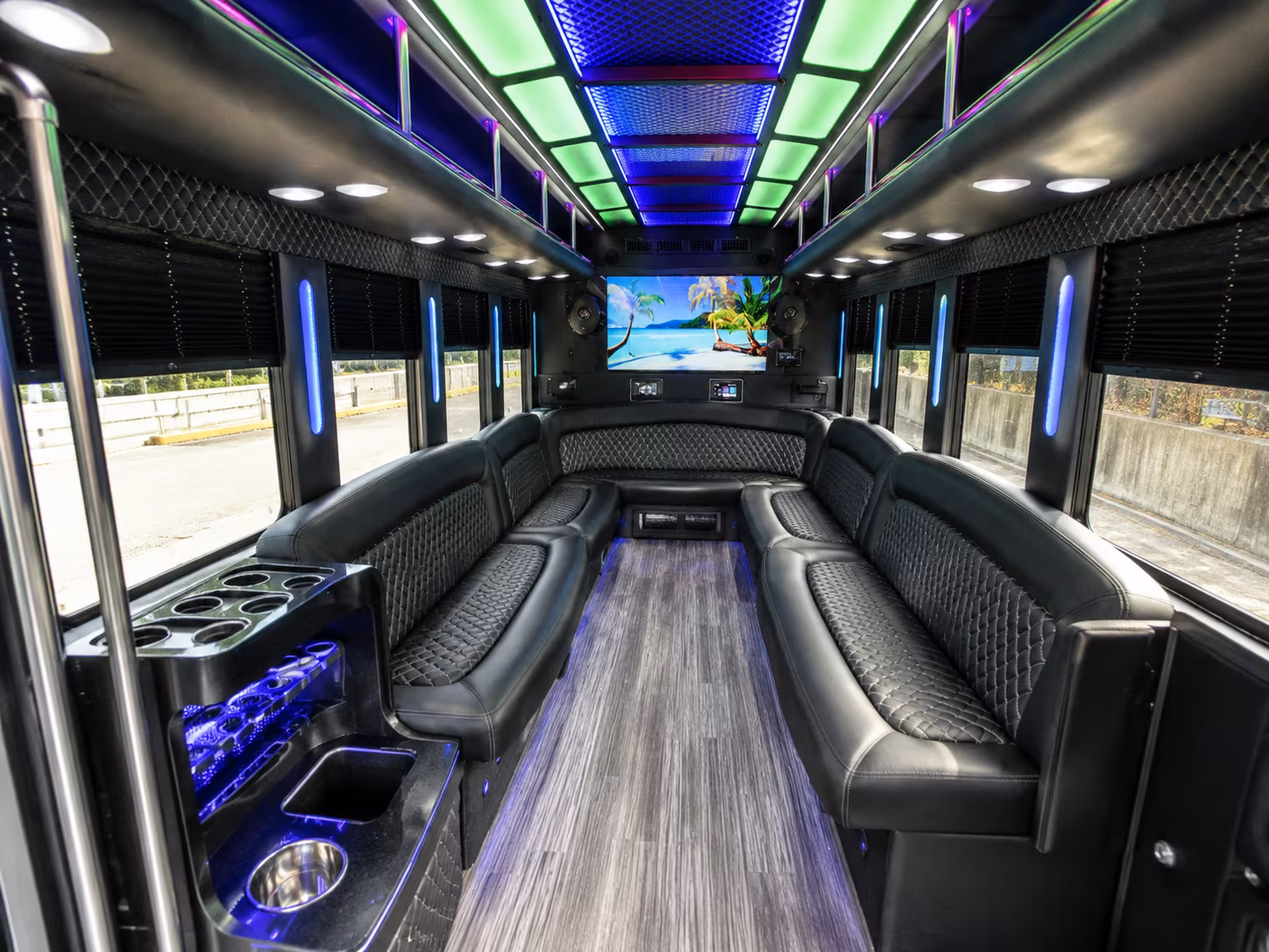 shoreline 18 passenger party bus inside