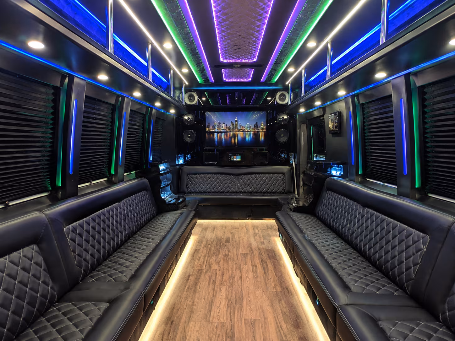 shoreline 25 passenger party bus interior