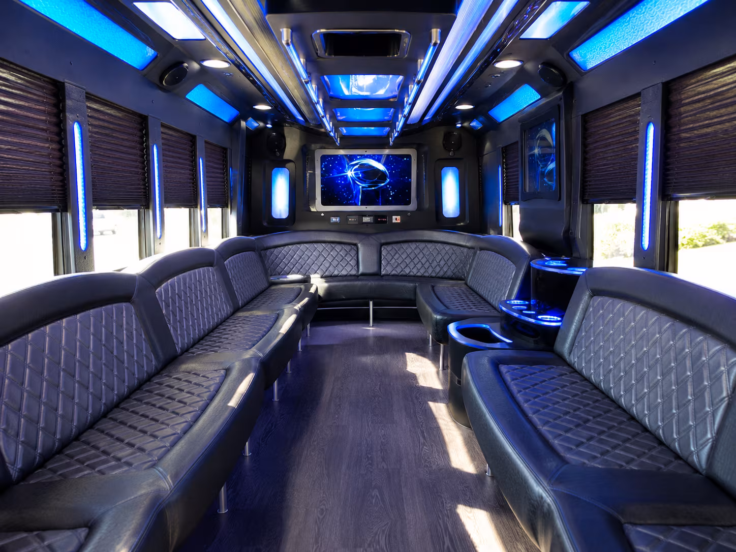 shoreline 28 passenger party bus inside