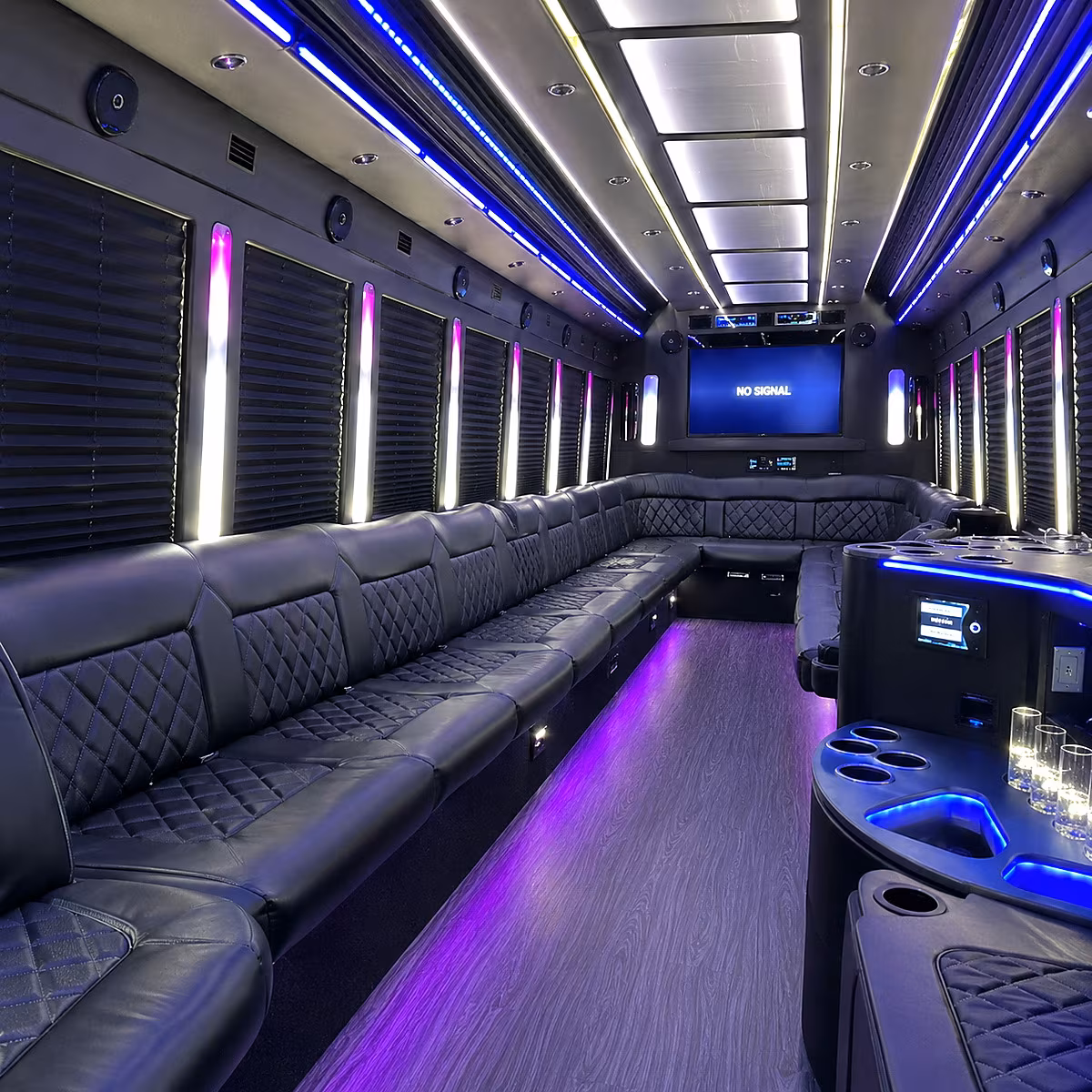 shoreline 30 passenger party bus inside