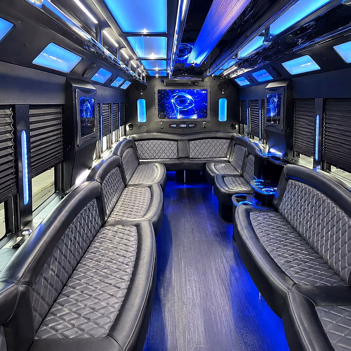 shoreline 50 passenger party bus interior